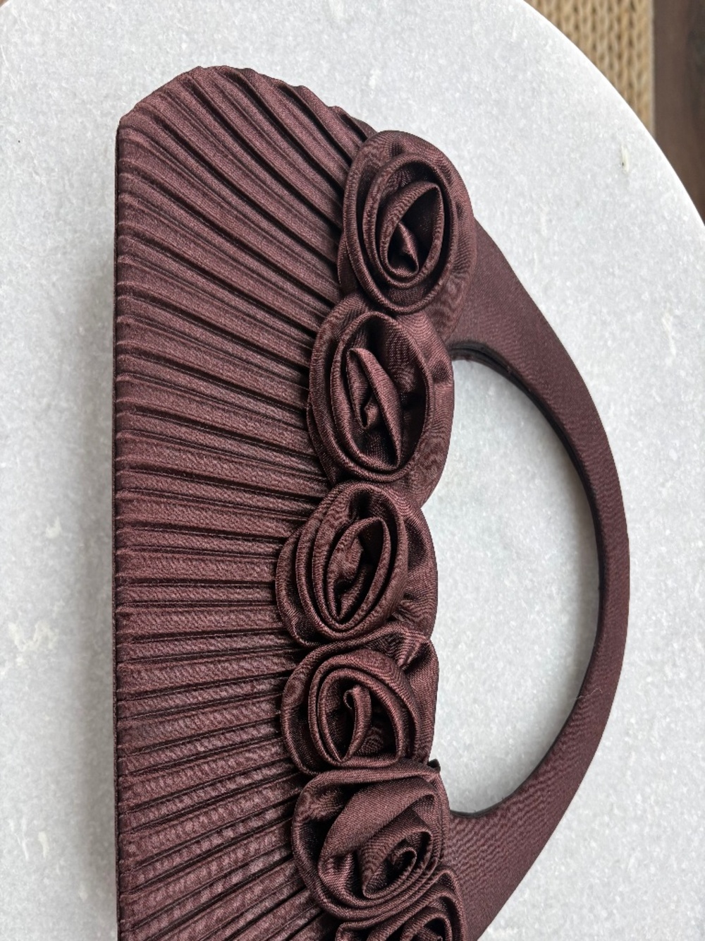Vintage Brown Pleated Rosette Evening Purse / Dress Handbag – Excellent Conditio